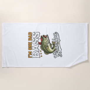 One Bad Bass Grandpa Fishing Vintage Vector Design Beach Towel