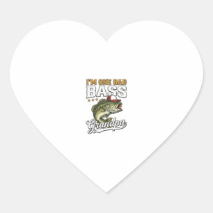 One Bad Bass Grandpa Fishing Vintage Vector Design Heart Sticker