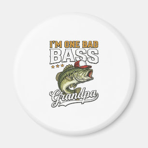 One Bad Bass Grandpa Fishing Vintage Vector Design Magnet