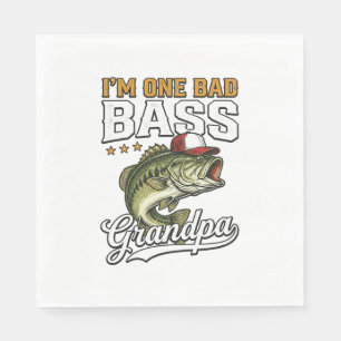 One Bad Bass Grandpa Fishing Vintage Vector Design Napkin