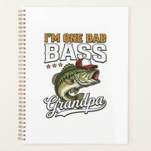 One Bad Bass Grandpa Fishing Vintage Vector Design Planner