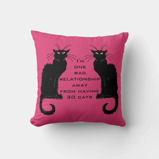 One Bad Relationship Away From Having 30 Cats Cushion (Front)