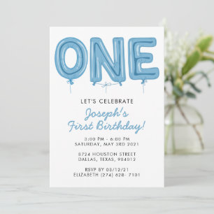 ONE Balloon, First Birthday Boy Invitation