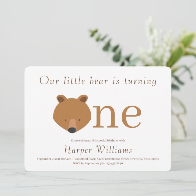 One Bear Baby First Birthday Invitation (Standing Front)