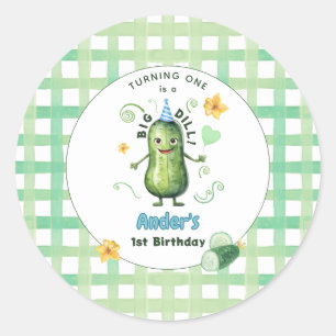 One Big Dill Pickle First Birthday Blue Classic Round Sticker