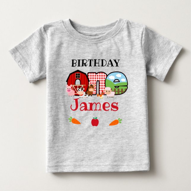 ONE Birthday Farm Animal | Barnyard Birthday Baby T-Shirt (Front)
