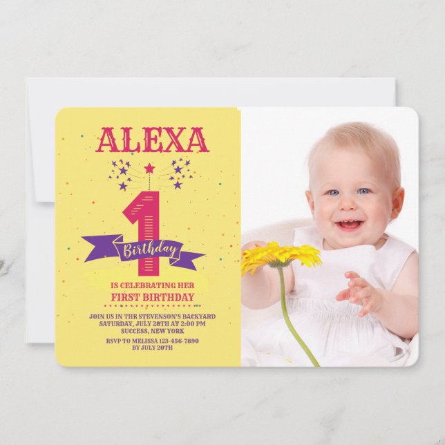 ONE Birthday Party Photo Invitation (Front)