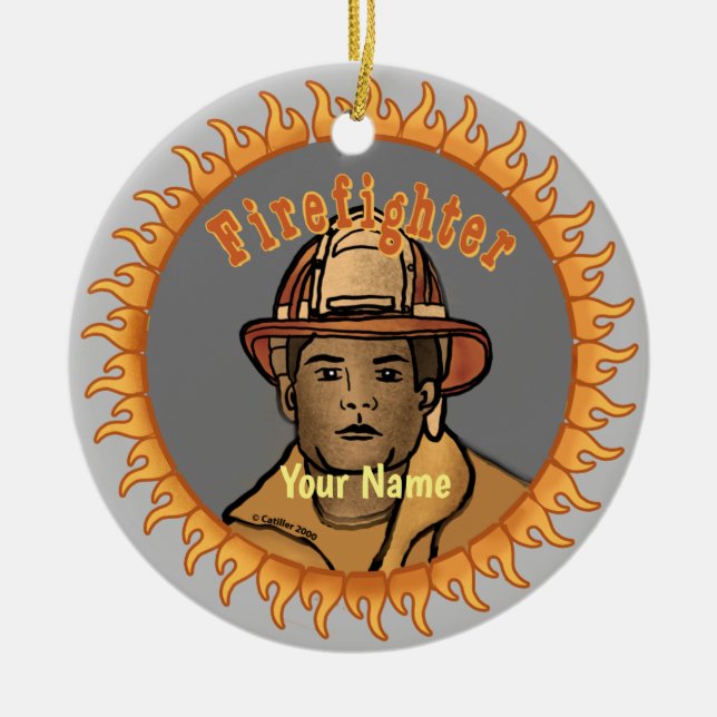 One Black Firefighter ornament (Front)