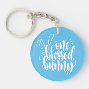 One Blessed Bunny Easter Calligraphy Keychain