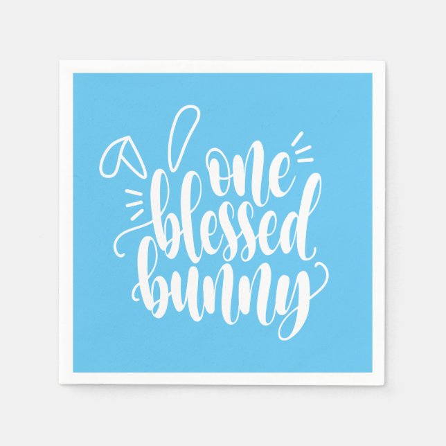 One Blessed Bunny Easter Calligraphy Paper Napkin (Front)