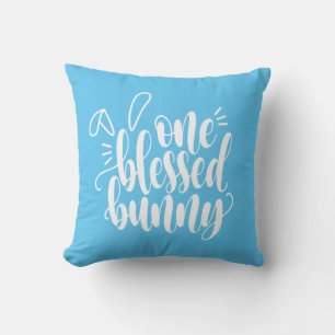One Blessed Bunny Easter Calligraphy Throw Pillow