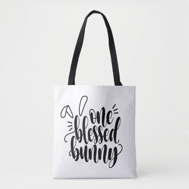 One Blessed Bunny Easter Calligraphy | Tote Bag (Front)