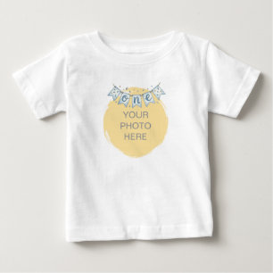 One Blue Custom Photo First Birthday Baby T-Shirt