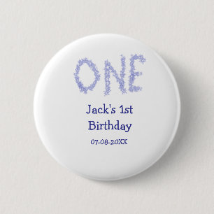 One blue glitter boy modern 1st birthday  6 cm round badge
