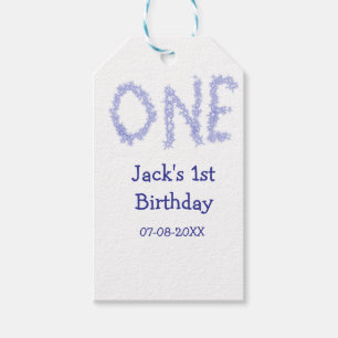 One blue glitter boy modern 1st birthday gift tags