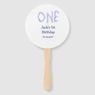 One blue glitter boy modern 1st birthday hand fan