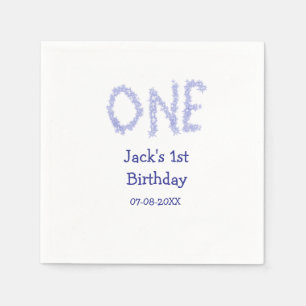 One blue glitter boy modern 1st birthday napkin