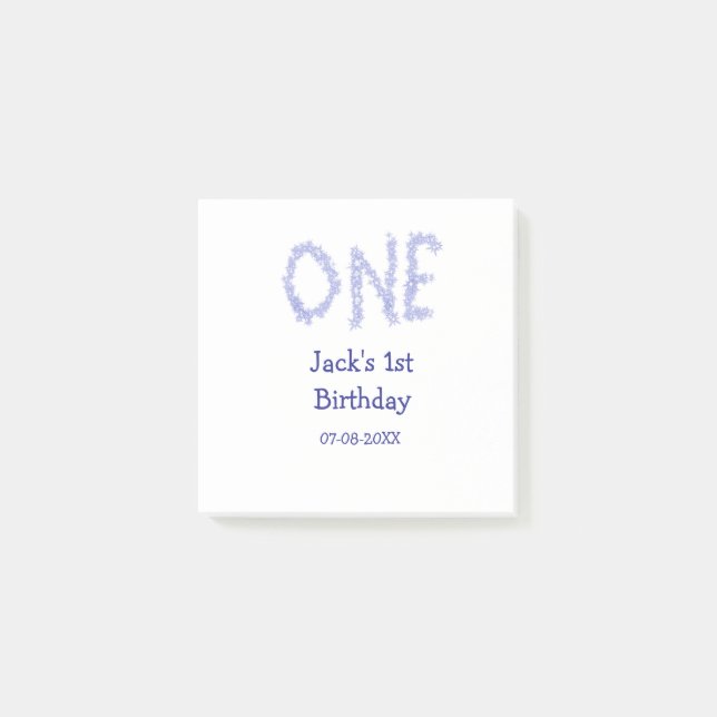 One blue glitter boy modern 1st birthday  post-it notes (Front)
