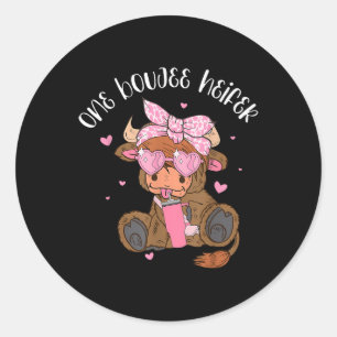 One Boujee Heifer Highland Cow Tumbler Valentines Classic Round Sticker