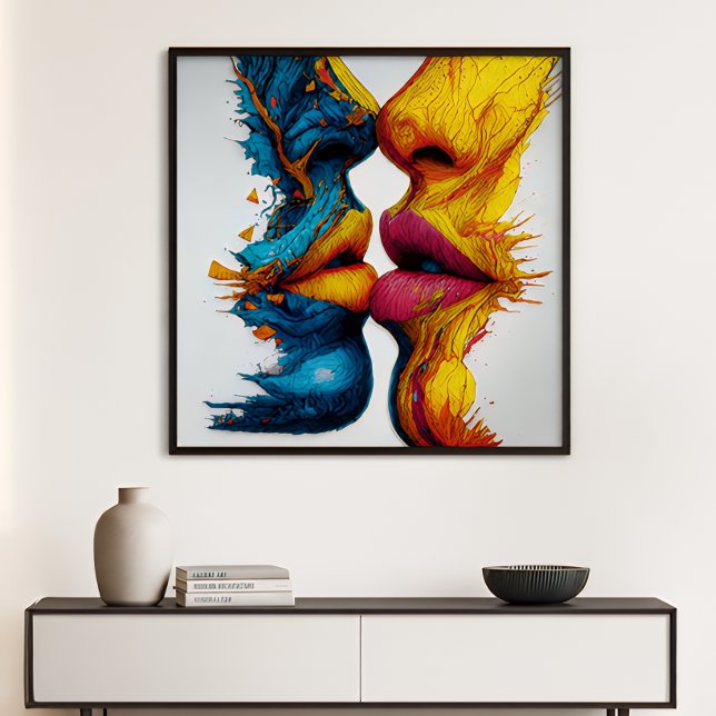 One Breath Away Blue Yellow Abstract Faces Poster (Creator Uploaded)
