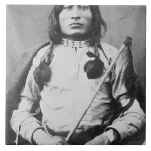 One Bull Warrior, 1882 (b/w photo) Tile