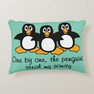 One by One The Penguins Funny Saying Design Decorative Cushion