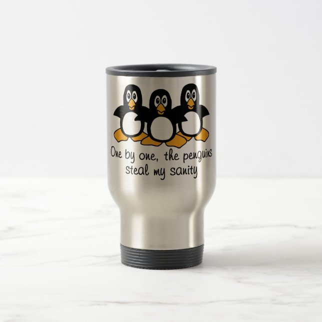 One by One The Penguins Funny Saying Design Travel Mug (Center)