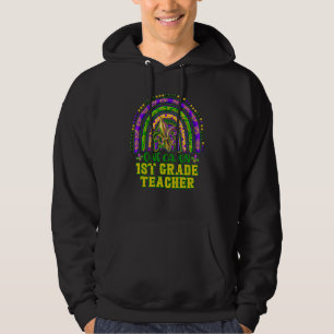 One Cajun 1st Grade Teacher Mardi Gras Rainbow Car Hoodie