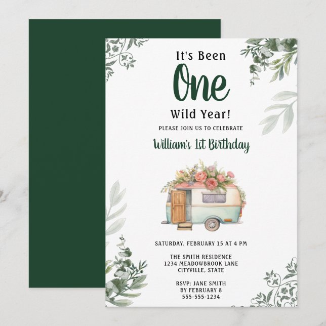 One Camper 1st Birthday Camping Invitation (Front/Back)