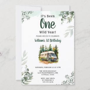 One Camper Mountain Forest 1st Birthday Invitation