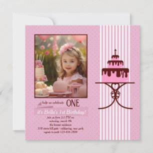 One Candle Photo Birthday Invitation
