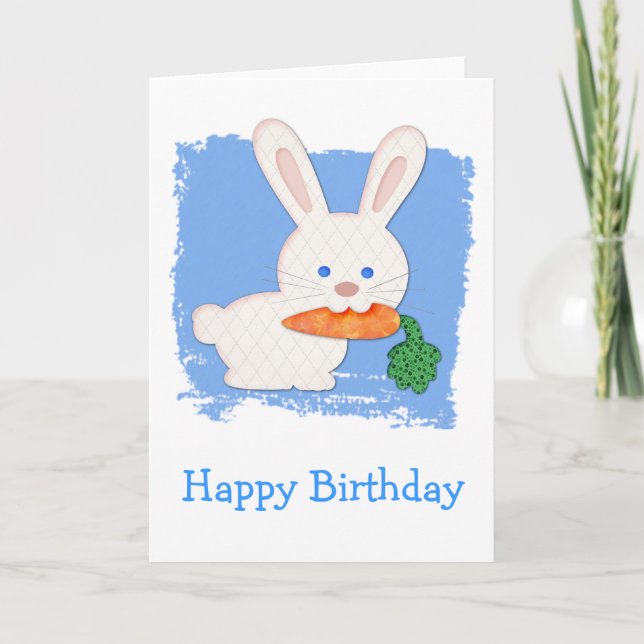 One Carrot Quilted White Rabbit Birthday Card (Front)