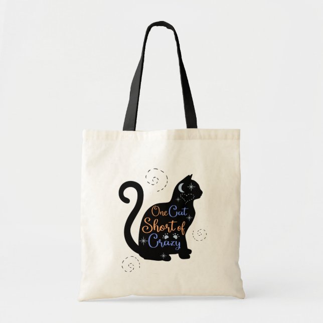 One Cat Short Crazy Cat Lady Tote Bag (Front)