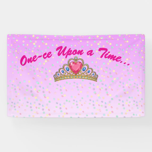 One-ce Upon a Time, Princess crown birthday Banner (Horizontal)