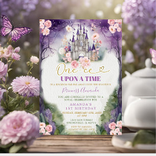 One-ce Upon A Time Purple Castle 1st Birthday Invitation