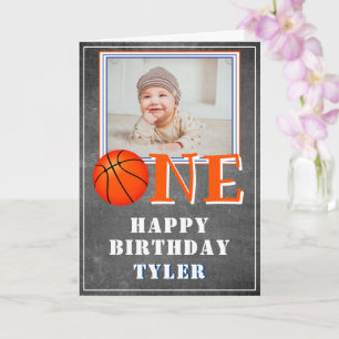 One Chalkboard Basketball Photo 1st Birthday  Card