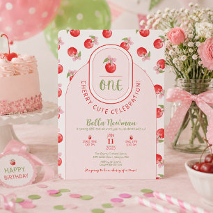 One Cherry Cute 1st Birthday Invitation for Girls