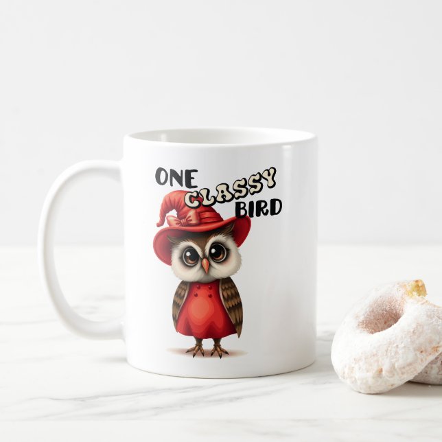 One classy bird, owl lover gift coffee mug (With Donut)