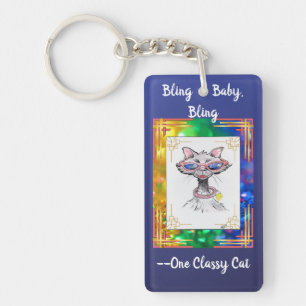 One Classy Cat Funny Bling Cat Keychain