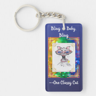 One Classy Cat Funny Bling Cat Keychain