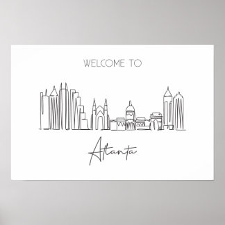 One Continuous Line Drawing Of Atlanta Skyline Poster