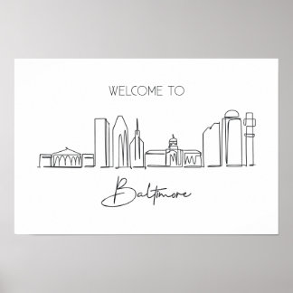 One Continuous Line Drawing Of Baltimore Skyline  Poster