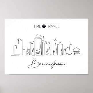 One Continuous Line Drawing Of Birmingham Skyline Poster