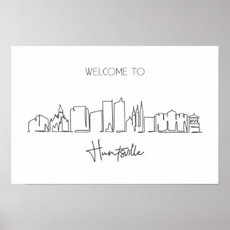 One Continuous Line Drawing Of Huntsville Skyline Poster