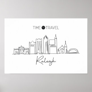 One Continuous Line Drawing Of Raleigh Skyline Poster