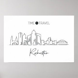 One Continuous Line Drawing Of Rochester Skyline Poster
