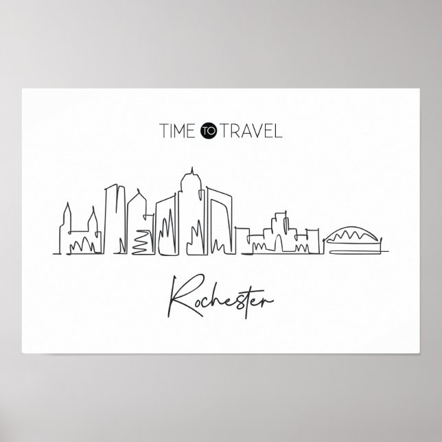 One Continuous Line Drawing Of Rochester Skyline  Poster (Front)