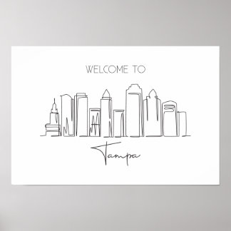 One Continuous Line Drawing Of Tampa Skyline Poster