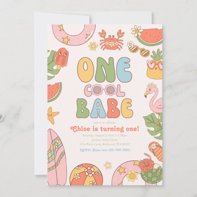 One Cool Babe First Birthday Party Invitation (Front)