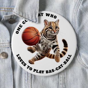 One Cool Cat Who Loves to Play Bas-cat-ball 6 Cm Round Badge